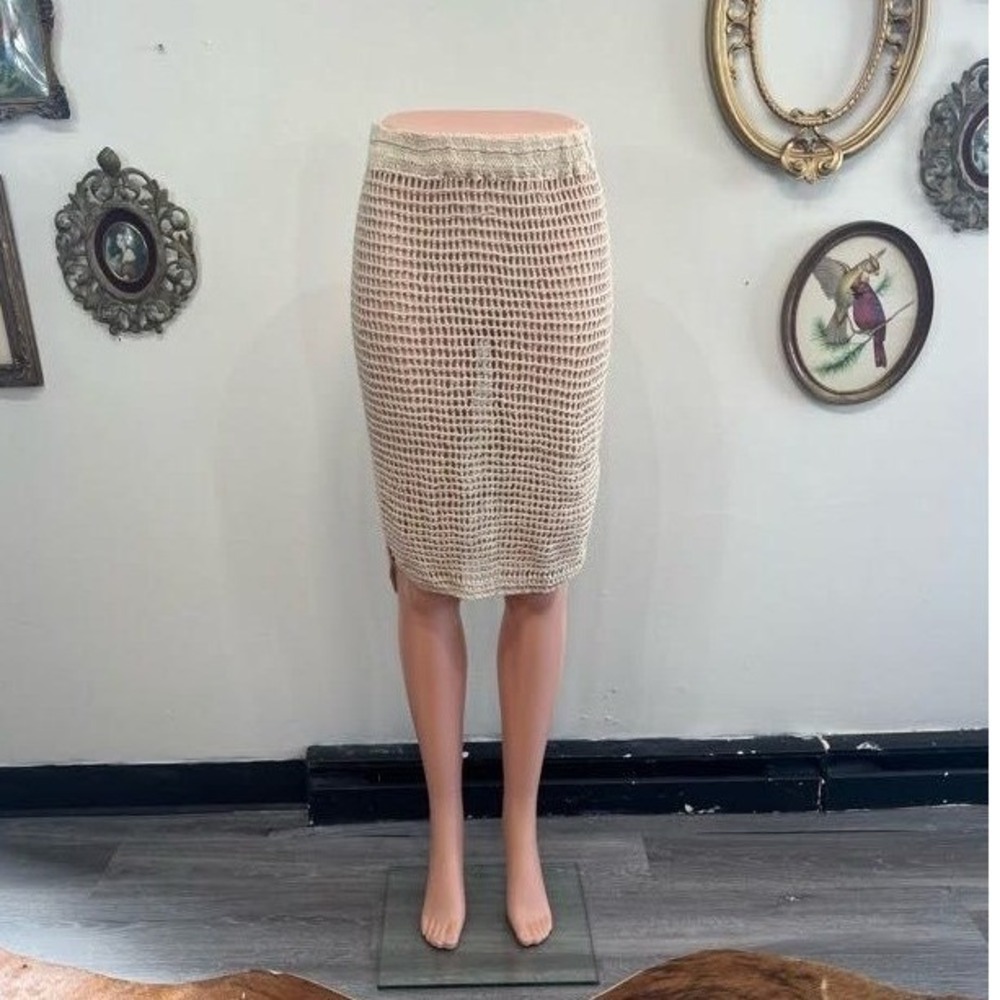 Flook The Label Calla Crochet Midi Skirt‎ Cream Beige Boho Small 100% Cotton